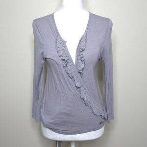 ​Burberry London Lilac Shimmer Ruffle Wrap Sweater Large Balletcore Metallic
